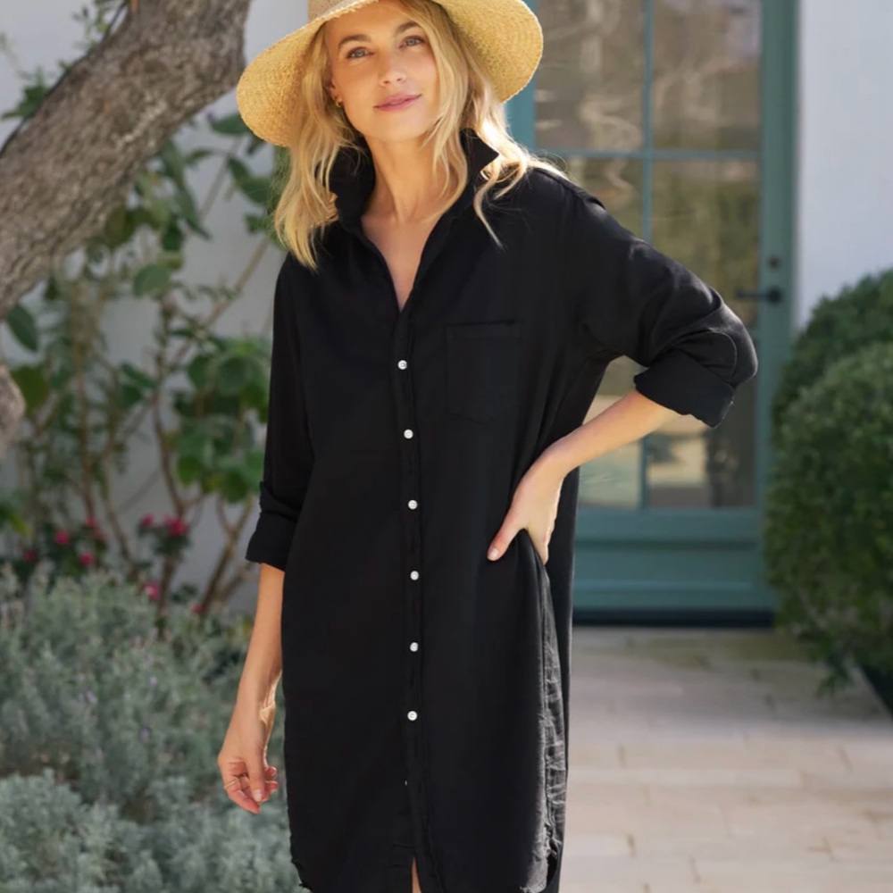 Frank & Eileen Black Button-Front Long Sleeve Shirt Dress